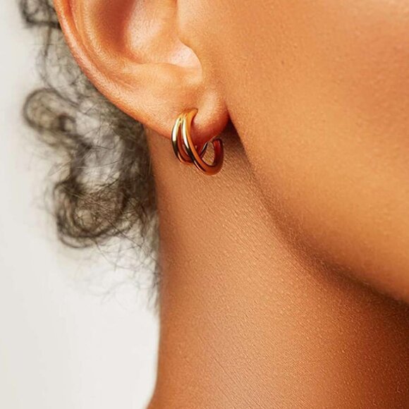 ⚡Gold Double Hoop Earrings Stylish Twisted Hoop Earrings for Women Fashion - Picture 3 of 7